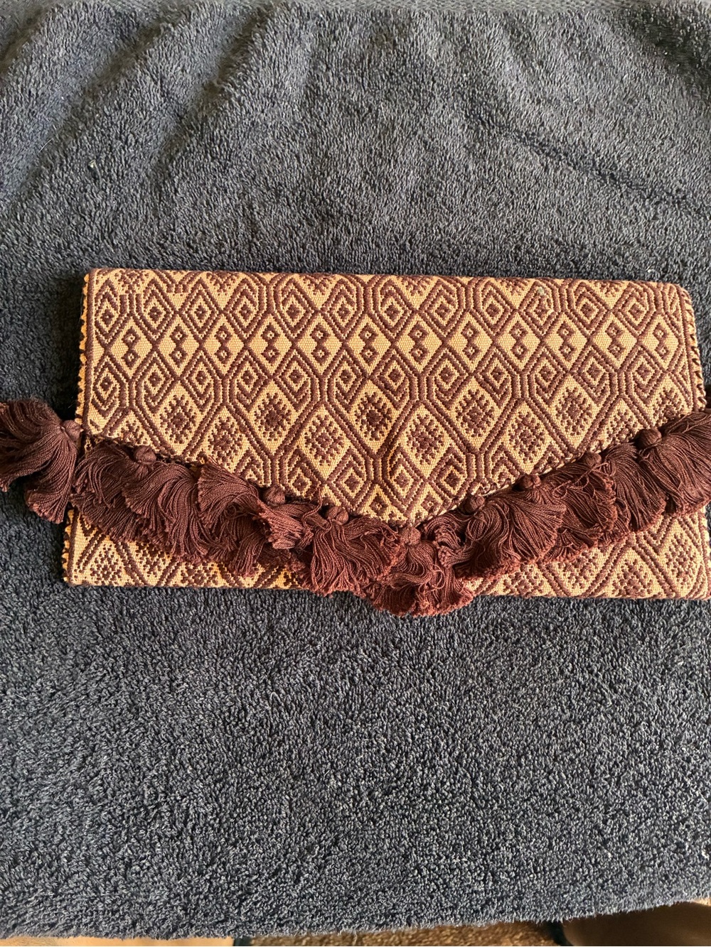 Boho Woven Fringe Clutch - Brown & Tan